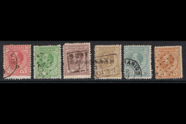 Suriname NVPH 3A, 4A, 5A, 6A, 10aA en 13A Gestempeld FOTOLEVERING Koning Willem III Lijntanding 14 kl.g. 1870-1872