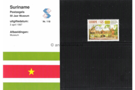Republiek Suriname Zonnebloem Presentatiemapje PTT nr 118 Postfris Postzegelmapje 50 Jaar Stichting Surinaams Museum 1997