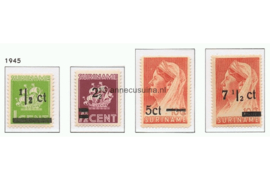 Suriname NVPH 210-213 Postfris Hulpuitgifte. Frankeerzegels van de uitgiften 1936 en 1941 overdrukt met zwart te Paramaribo 1945