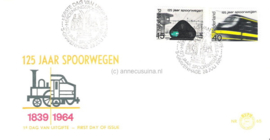 Nederland NVPH E65 Onbeschreven 1e Dag-enveloppe 125 jaar Spoorwegen 1964