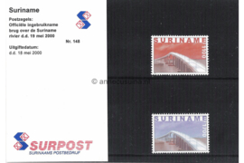 Republiek Suriname Zonnebloem Presentatiemapje PTT nr 148 Postfris Postzegelmapje De opening van de brug over de Suriname Rivier 2000