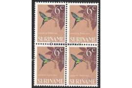 Suriname NVPH 444 Postfris (6 cent) (Blokje van vier) Vogels 1966