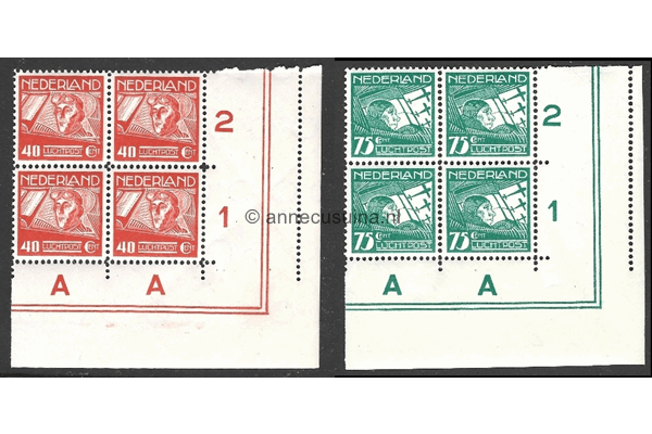 Nederland NVPH LP4-LP5 Postfris (Blokjes van vier) HOEKSTUK Koppen en Van der Hoop 1928