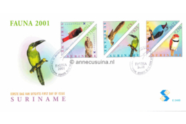 Republiek Suriname Zonnebloem E246 A en B Onbeschreven 1e Dag-enveloppe Surinaamse volgels op 2 enveloppen 2001