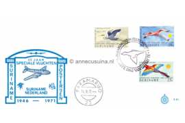 Suriname (Windroos) NVPH E81 (E81W) Onbeschreven 1e Dag-enveloppe 25 jaar lijndienst Amsterdam-Paramaribo 1971