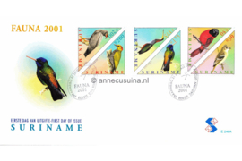 Republiek Suriname Zonnebloem E246 A en B Onbeschreven 1e Dag-enveloppe Surinaamse volgels op 2 enveloppen 2001