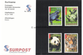 Republiek Suriname Zonnebloem Presentatiemapje PTT nr 136A en 136B Postfris Postzegelmapje Bedreigde diersoorten in de wereld 1999