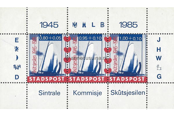 Stadspost Skutsjesilen Postfris Velletje 0,80+0,05, 0,95+0,10 en 1,00+0,10 Sintrale Kommisje Skutsjesilen 1945-1985