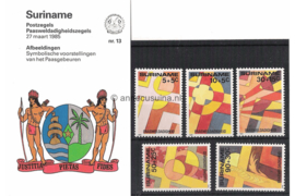 Republiek Suriname Zonnebloem Presentatiemapje PTT nr 13 Postfris Postzegelmapje Met toeslag als Paasweldadigheidszegels, Symbolische afbeeldingen van het paasfeest 1985