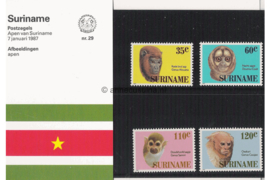 Republiek Suriname Zonnebloem Presentatiemapje PTT nr 29 Postfris Postzegelmapje Surinaamse apen 1987