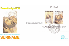 Republiek Suriname Zonnebloem E146 A Onbeschreven 1e Dag-enveloppe Blok Paasweldadigheidszegels 1991