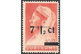 NVPH 213 Hoge Breukstreep Postfris FOTOLEVERING (7 1/2 cent op 10 cent) Hulpuitgifte. Frankeerzegels van de uitgifte 1936 en 1941 overdrukt in zwart te Paramaribo 1945