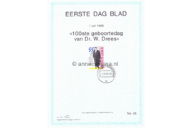 Nederland Huisman EDB45 (NVPH 1358) Eerstedagblad Geboortedag Dr. W. Drees 1986