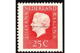 Nederland NVPH 939aK Gestempeld Rechterzijde ongetand Gewoon papier (25 cent) Koningin Juliana ('Regina') rood 1969