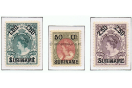 Suriname NVPH 34-36 Ongebruikt Hulpuitgifte. Frankeerzegels van Nederland der uitgifte 1899, overdrukt in zwart 1900