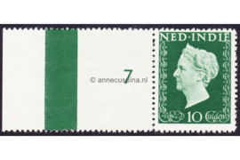 Nederlands Indië NVPH 345 Postfris MET VELRAND MET GROENE BALK (nr. 7) FOTOLEVERING  (10 gulden) Koningin Wilhelmina (Hartz) 1948