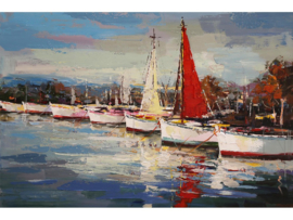 Olieverf schilderij "Boten in de haven" TBW3825sc