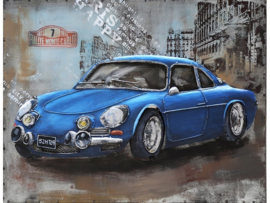 Metalen schilderij "De blauwe Porsche" TBW000660