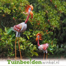 Metalen tuinbeeld figuur ''De twee flamingo's'' TBW16093-94