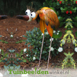 Metalen tuinbeeld figuur "De verbaasde vogel" TBW16026me