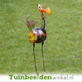 Metalen tuinbeeld figuur ''De grappige flamingo' TBW16096