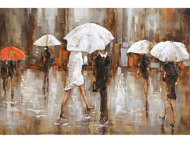 Metalen schilderij "Schuilen voor de regen" TBW000322