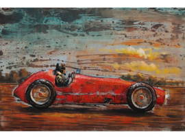 Metalen schilderij ''Rode raceauto" TBW001962