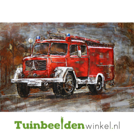 Metalen schilderij "De rode brandweerauto" TBW001030