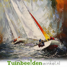 Olieverf schilderij ''Zeilen op de wilde zee'' TBW003818