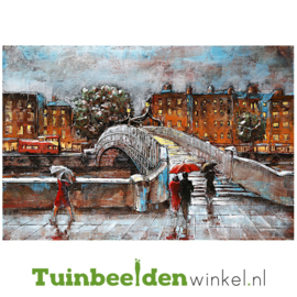 Metalen schilderij "Regenachtige dag in de stad" TBW001161