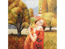 Olieverf schilderij vrouw "Vrouw met kat" TBW002007sc