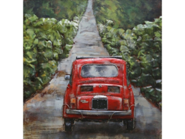 NR 9 | Metalen schilderij "De rode Fiat" TBW000889