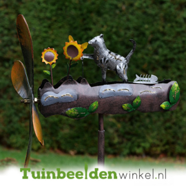 Metalen tuinbeeld figuur ''De kat en de zonnebloemen'' TBW16082