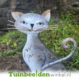 Metalen tuinbeeld figuur "Vrolijke Kat" TBW16165me