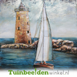 NR 1 | Metalen schilderij "Zeilboot bij kust" TBW002227