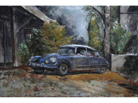 Metalen schilderij "Blauwe oldtimer" TBW002020