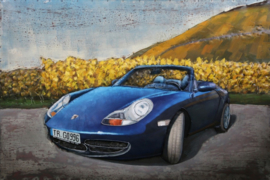 Metalen schilderij "blauwe porsche " TBW002263