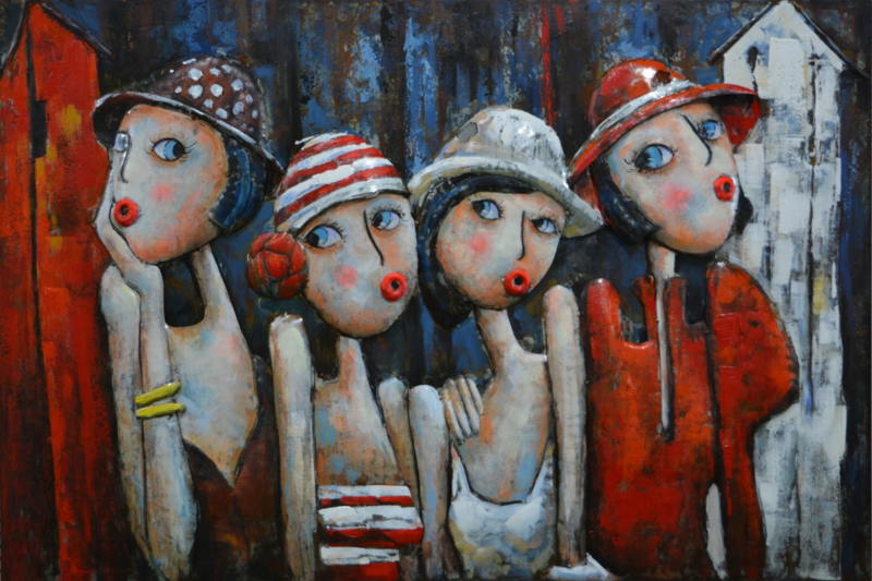 Metalen schilderij "De 4 gezellige vrouwtjes " TBW002019