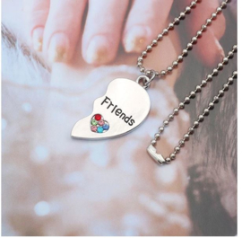 2-delige ketting + hangers Best Friends hart met strass steentjes