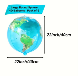 6 stuks folie ballonnen wereldbol 40 cm