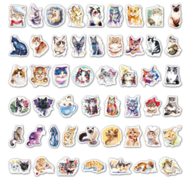 50 stuks stickers katten 6-8 cm