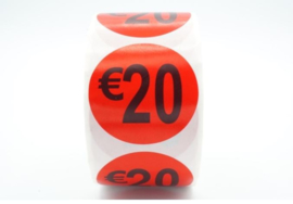 Prijsstickers op rol 20 euro 3.5cm - 500 stuks