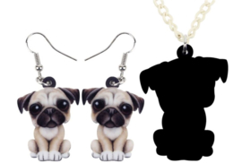 Ketting + oorbellen Franse Bulldog acryl