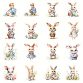 52 stuks schattige stickers konijn - konijnen - konijntjes - pasen