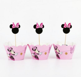 12 stuks cupcake omslagen + 12 toppers Mini Mouse