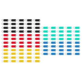 100 stuks gekleurde beschrijfbare sleutelhangers 6.5 x 2.1 cm