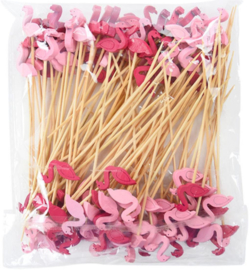 100 stuks houten flamingo feestprikkers - cupcake toppers