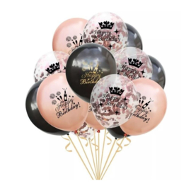 15 stuks ballonnen Happy Birthday inclusief confetti ballonnen