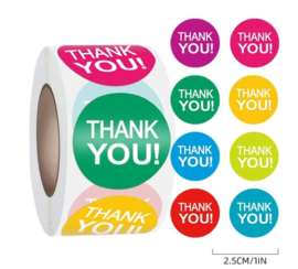 500 stuks stickers op rol Thank You multicolor 2,5cm
