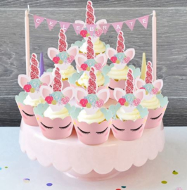 12 stuks cupcake omslagen + 12 toppers unicorn / eenhoorn